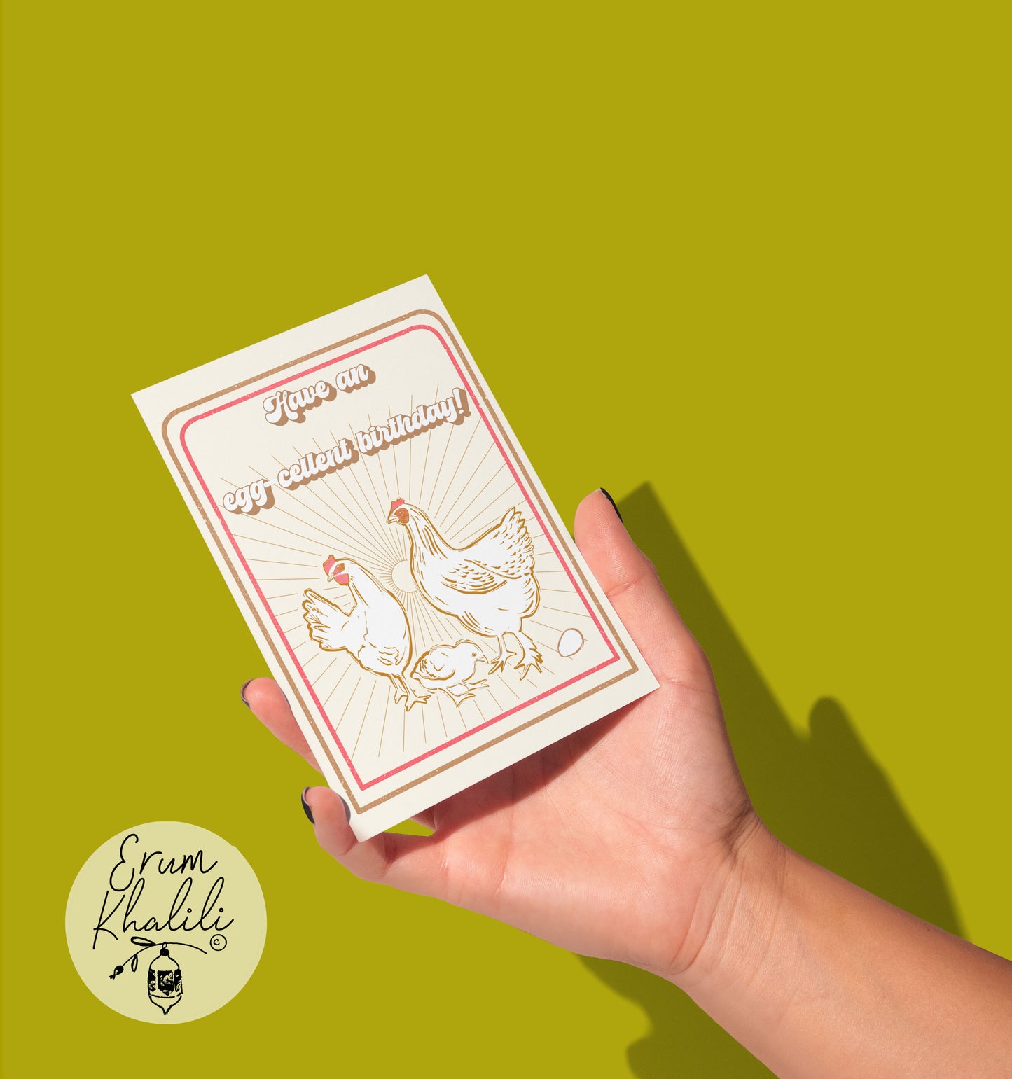 Egg-cellent Birthday Card – Whimsical Chicken Illustration