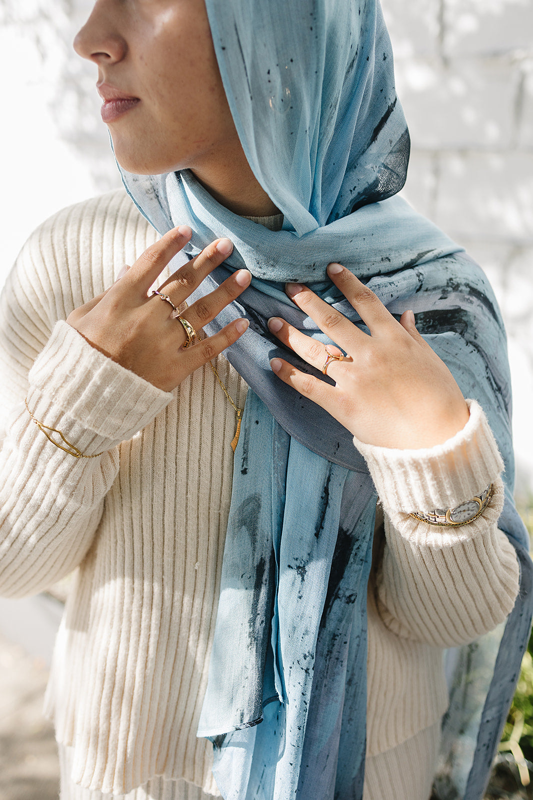 Bamboo Woven Printed Hijab - Hand Painted Strokes