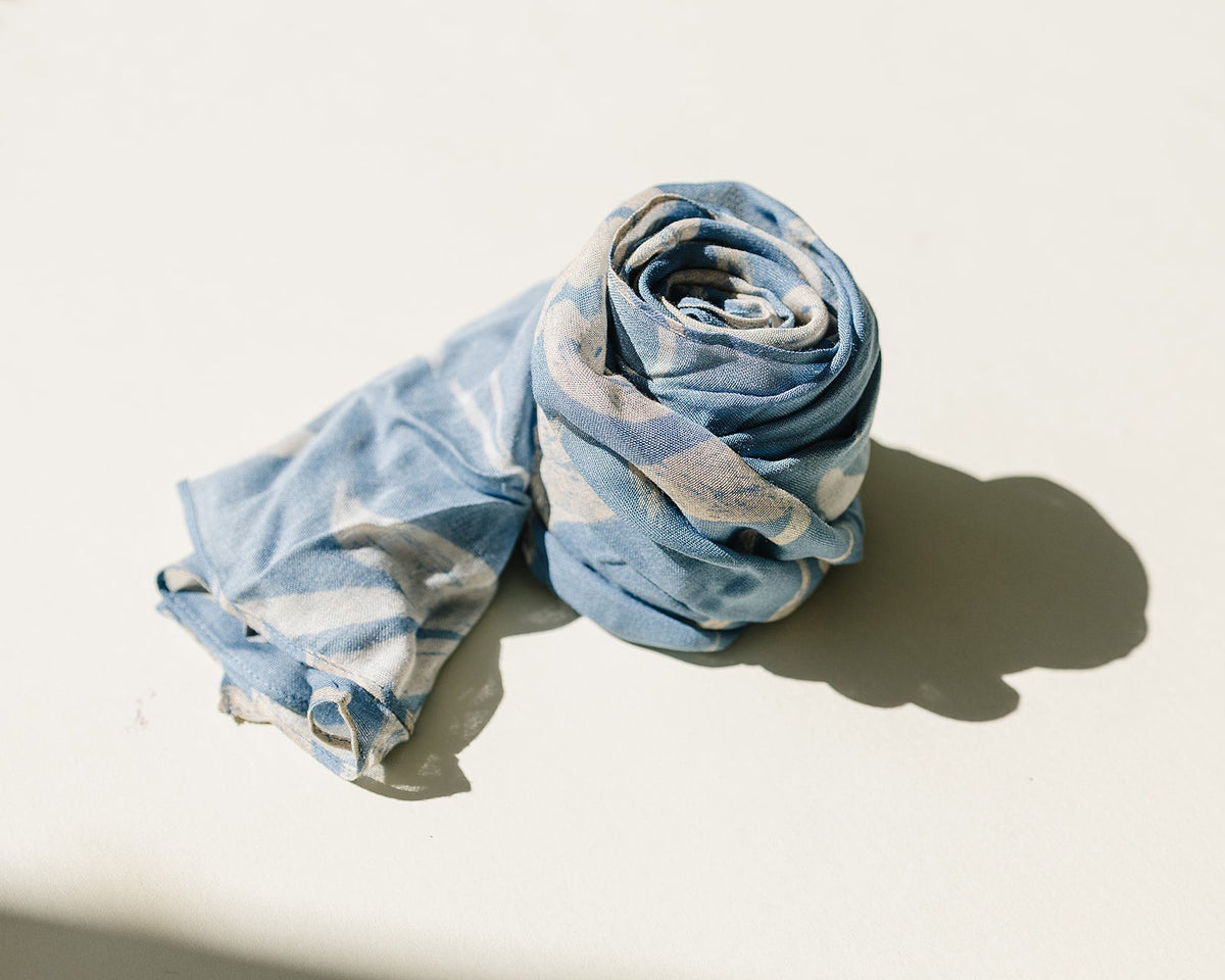 Bamboo Woven Printed Hijab - Garden Florals Blue