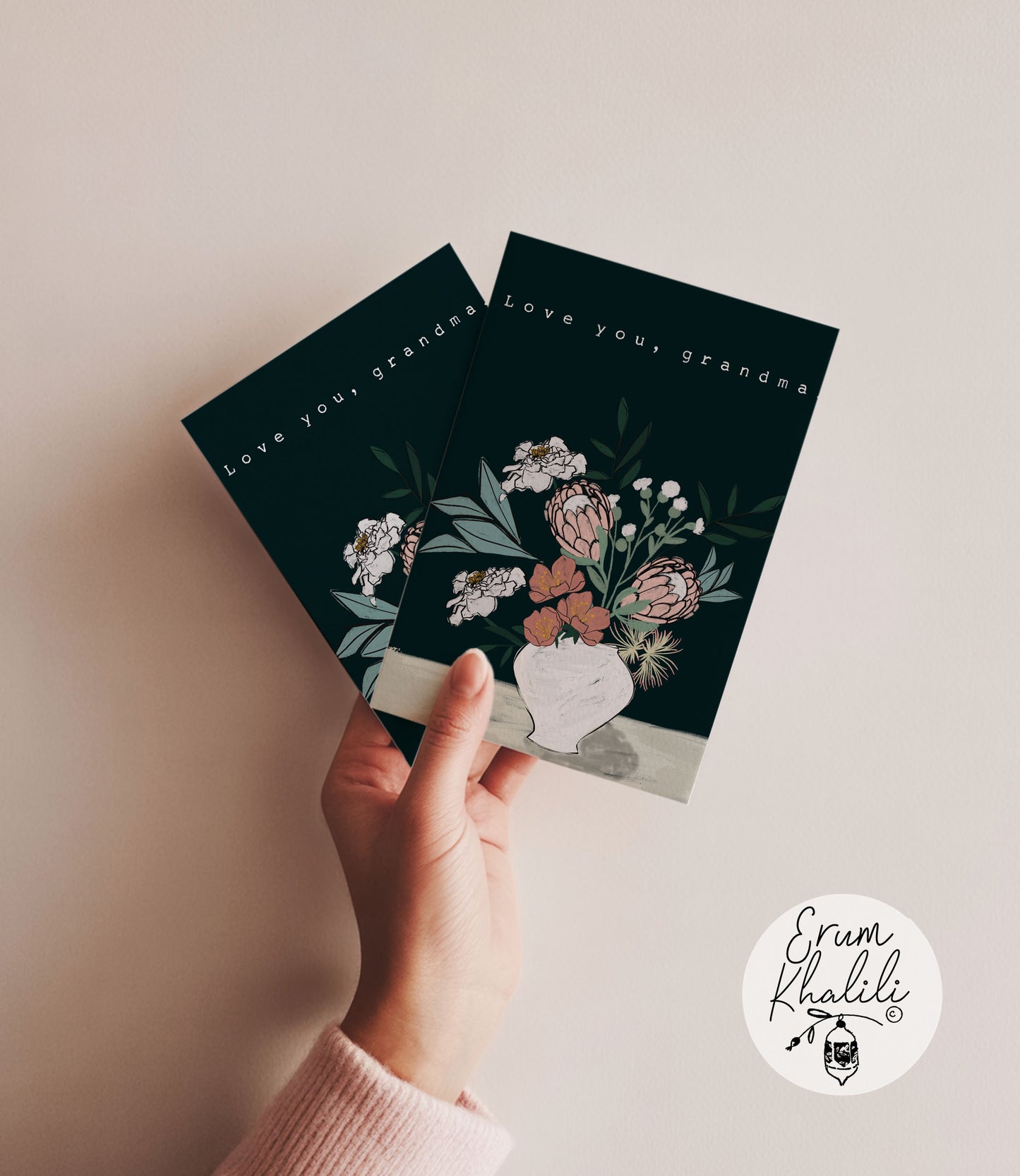 Love You Grandma | Floral Vase Greeting Card | A2 Blank Card