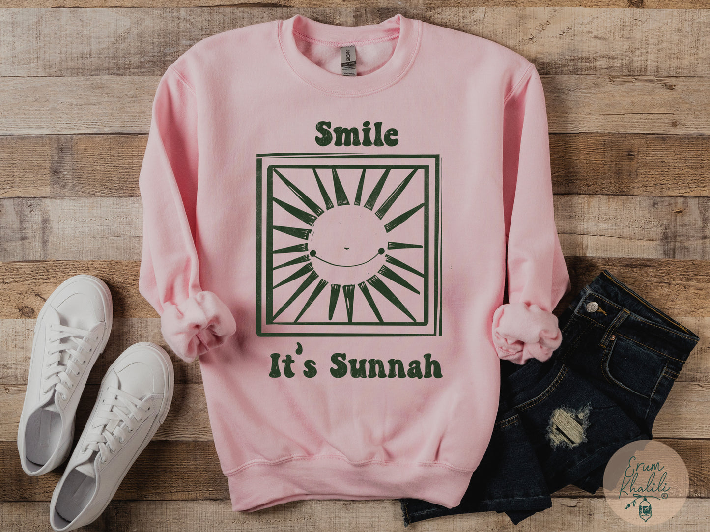 Smile It’s Sunnah - Crewneck Sweatshirt - Tan or Pink