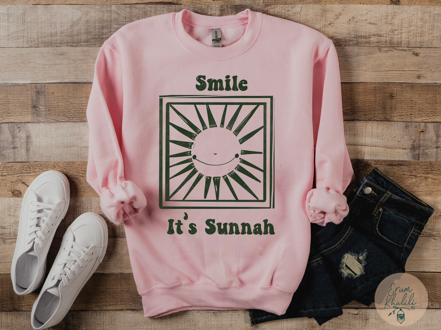 Smile It’s Sunnah - Crewneck Sweatshirt - Tan or Pink