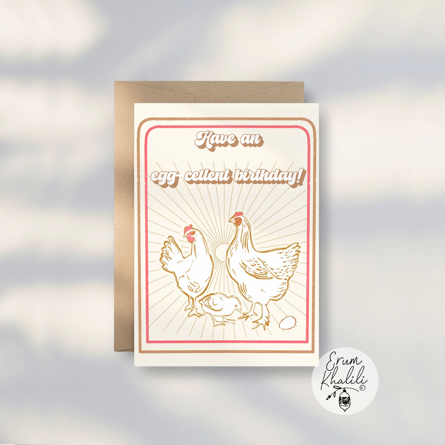 Egg-cellent Birthday Card – Whimsical Chicken Illustration
