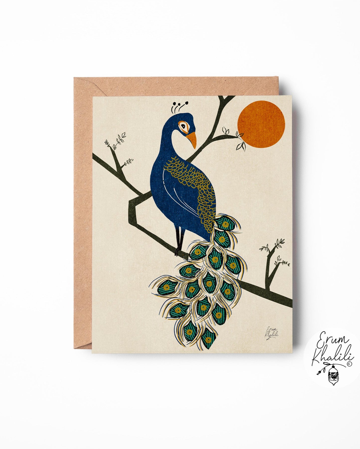 Peacock Card – Bold Folk-Inspired Illustration