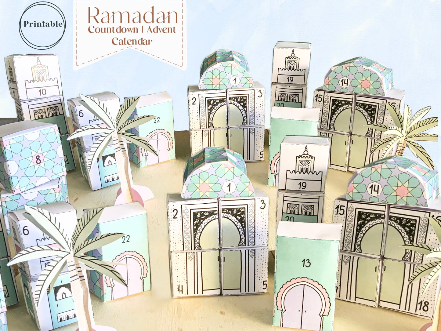 Printable Ramadan Countdown Village - Pastel Series