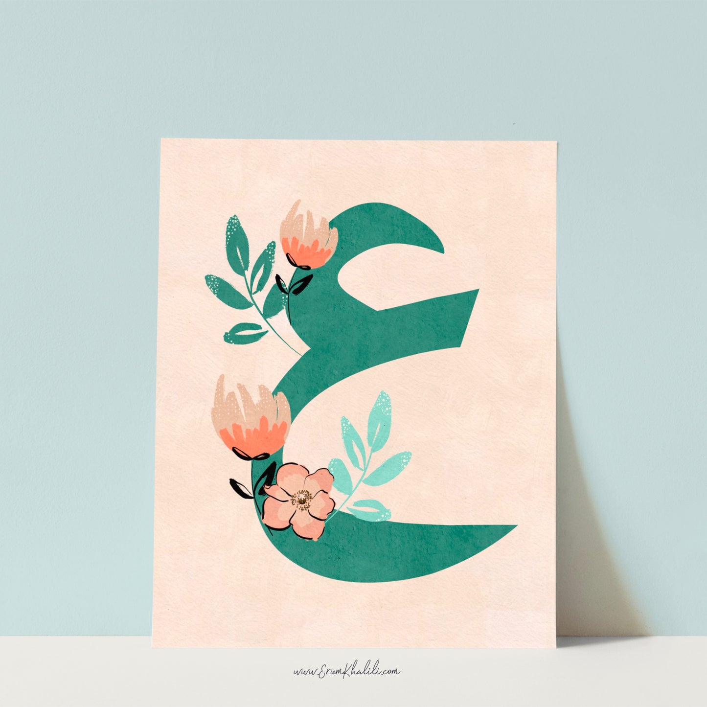 Floral Personalized Arabic Letter Art Print
