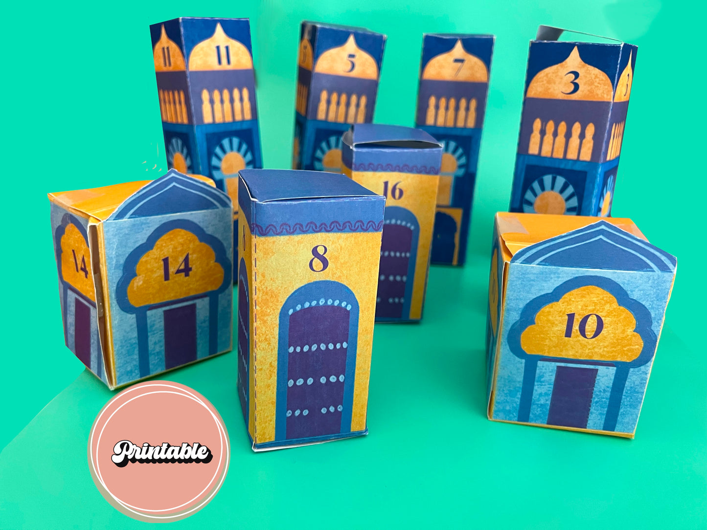 Printable Ramadan Countdown Village - Blue Mosque Series
