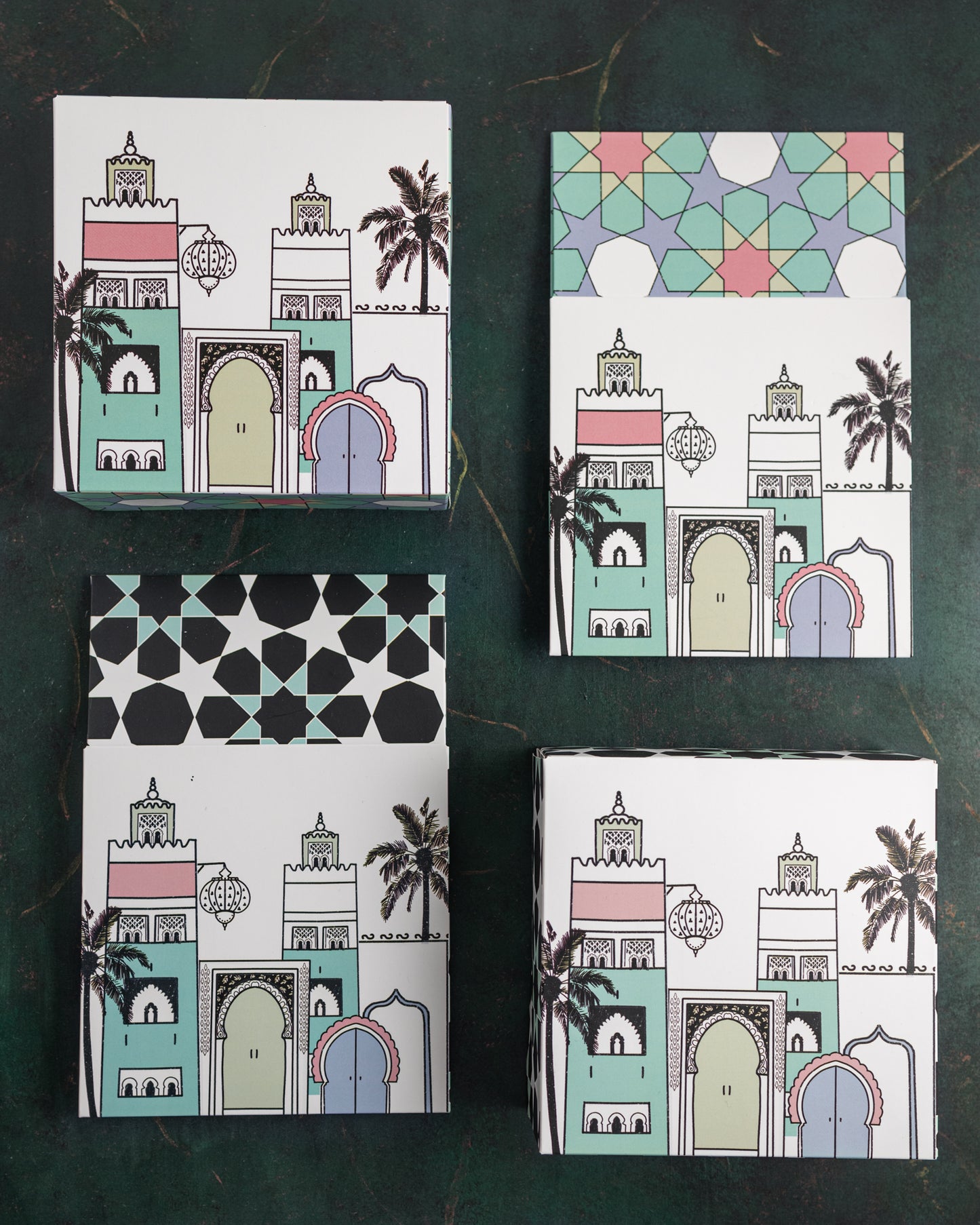 Set of 4 - Ramadan & Eid Treat Boxes With Stickers - Granada Print