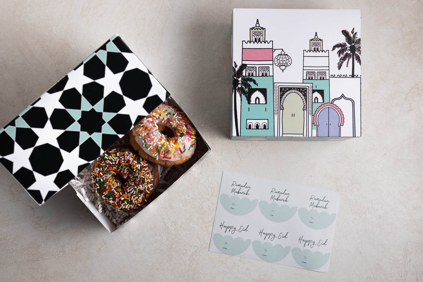 Set of 4 - Ramadan & Eid Treat Boxes With Stickers - Granada Print