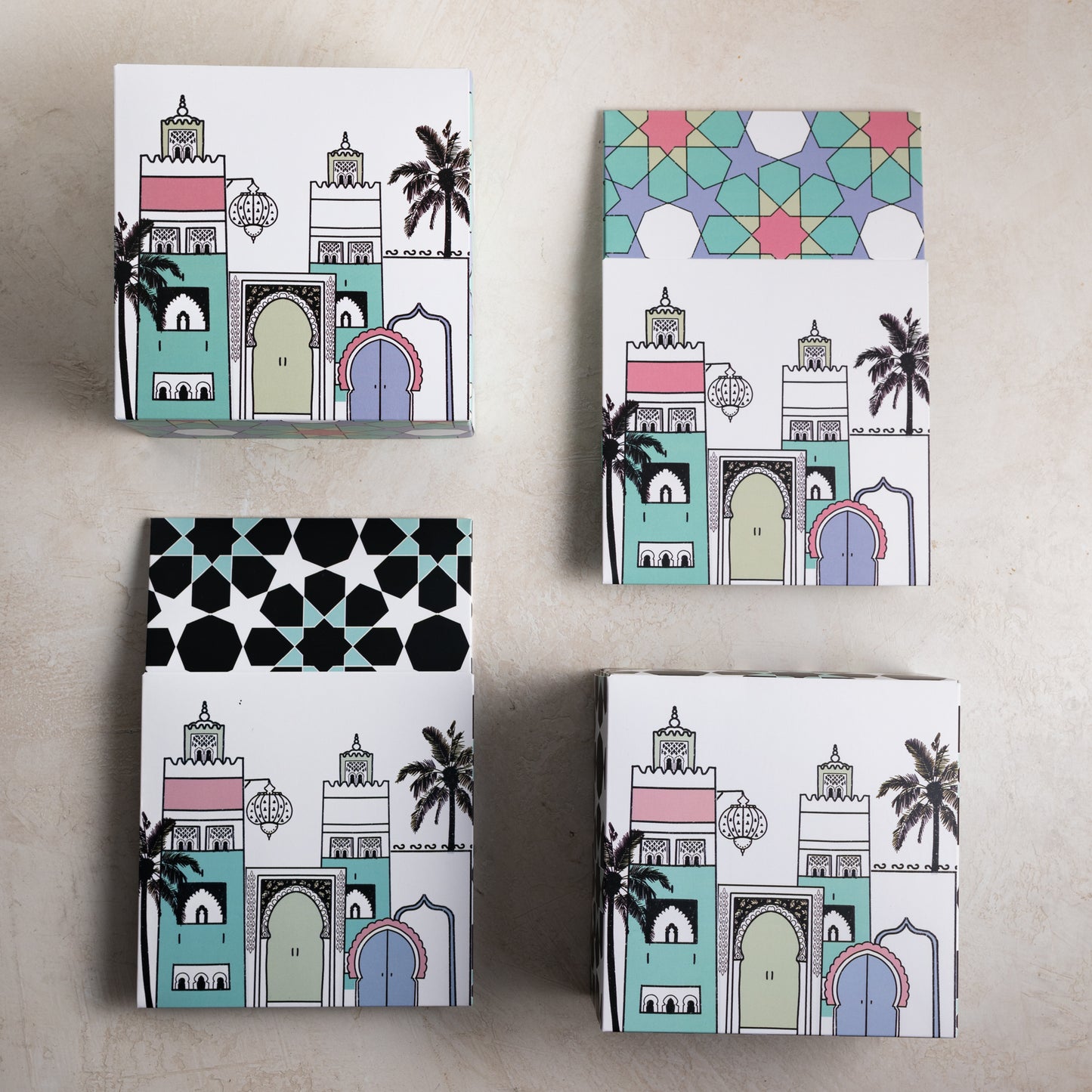 Set of 4 - Ramadan & Eid Treat Boxes With Stickers - Granada Print