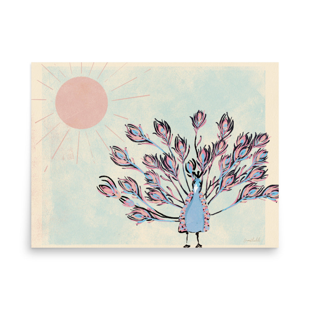 Linocut Peacock - Wall Art Print