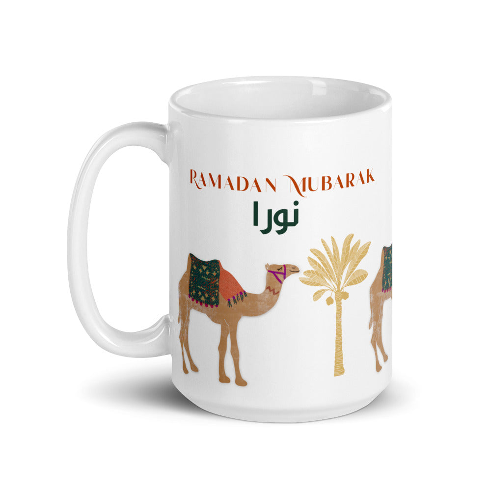 Personalized Arabic Name Mug : Camels & Date Palms