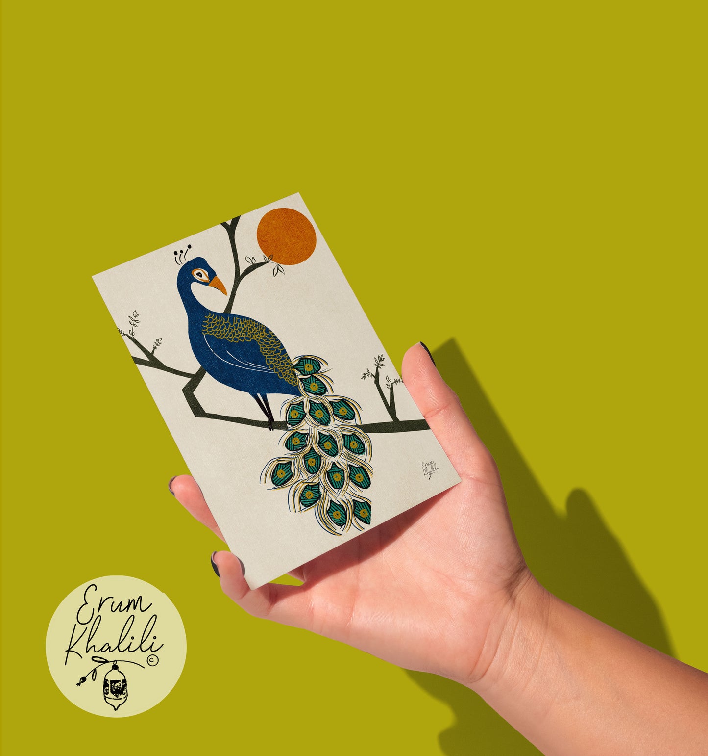 Peacock Card – Bold Folk-Inspired Illustration