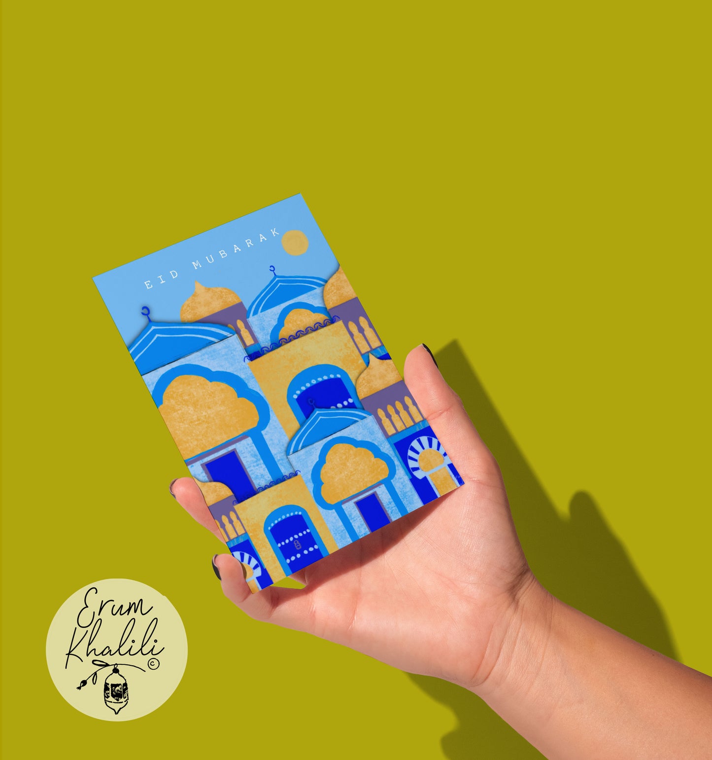 Eid Mubarak Card – Ramadan Islamic Architecture in Blue