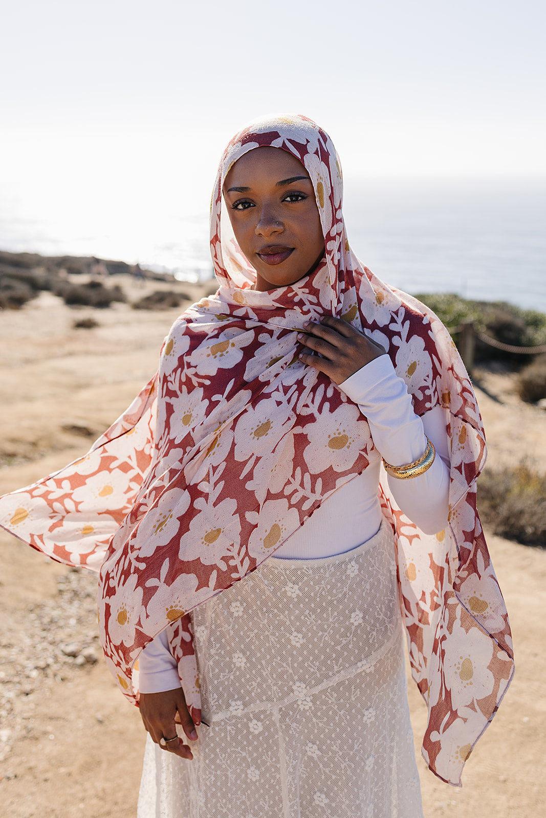 Bamboo Woven Printed Hijab - Clay Blooms
