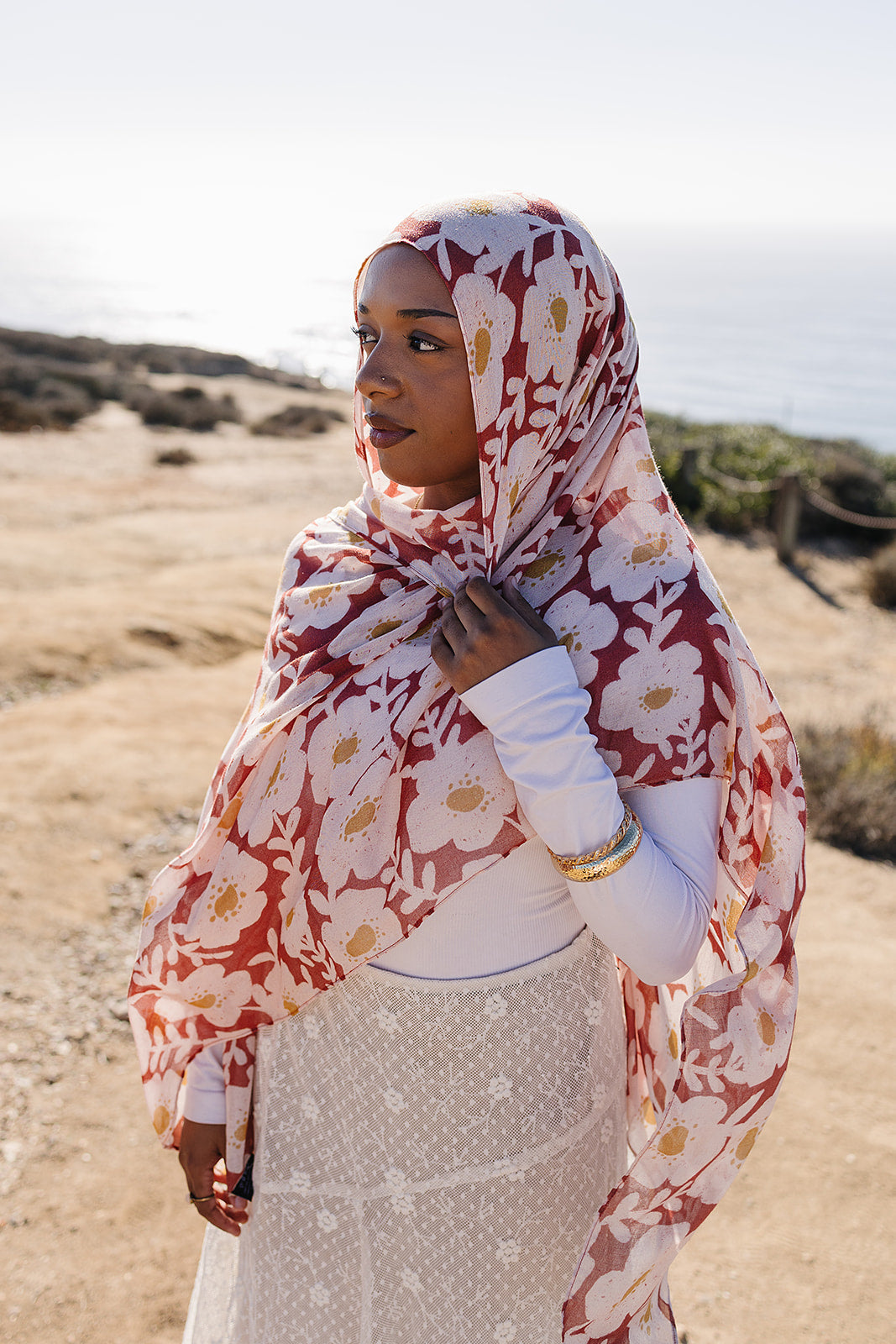 Bamboo Woven Printed Hijab - Clay Blooms