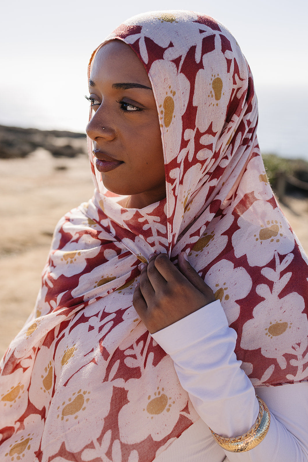 Bamboo Woven Printed Hijab - Clay Blooms