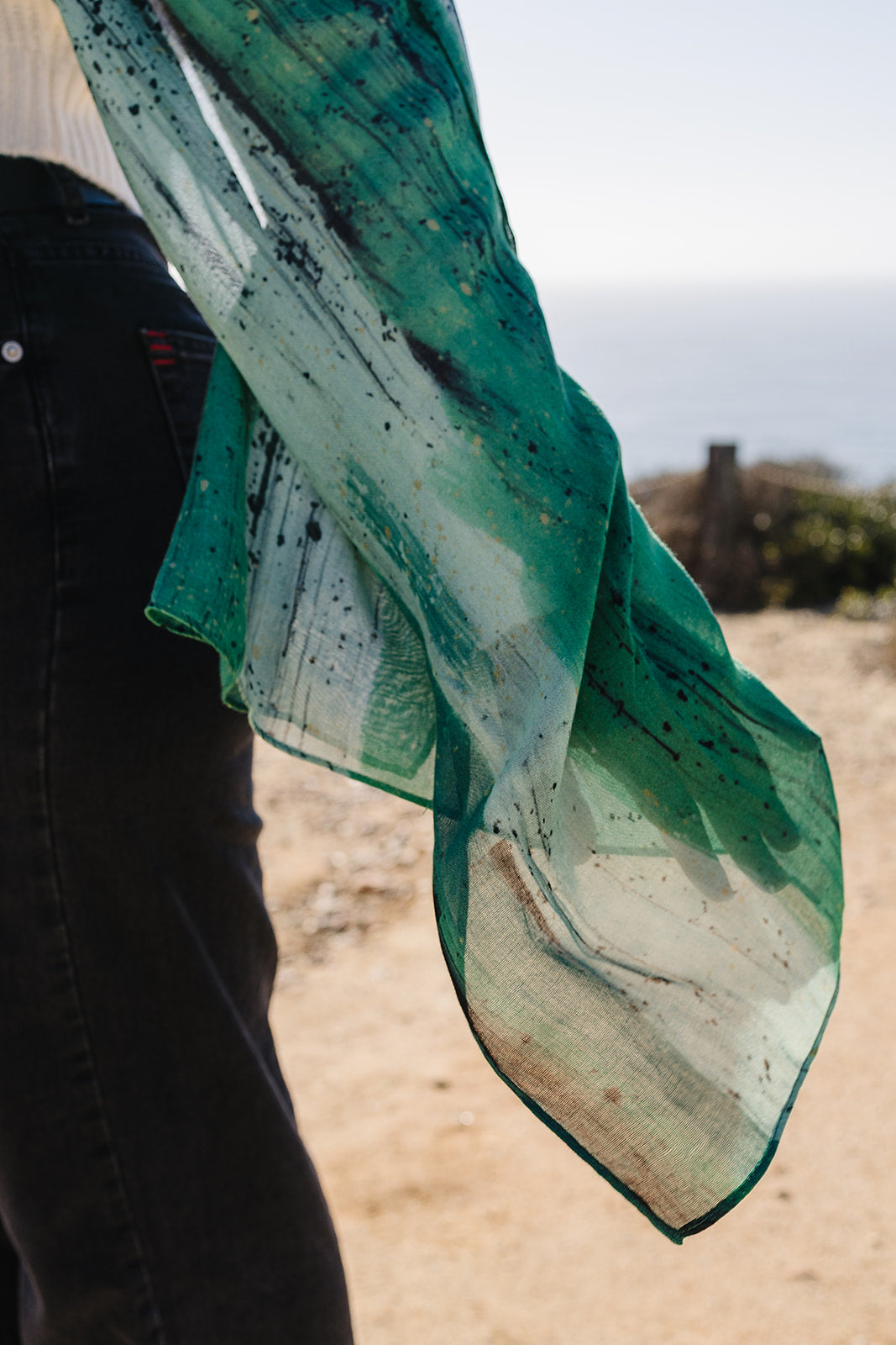 Bamboo Woven Printed Hijab - Green Hand Painted Strokes