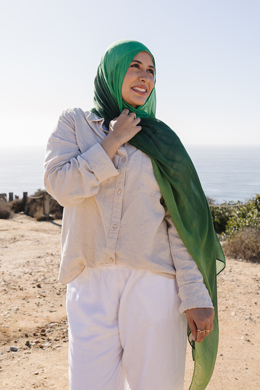 Bamboo Woven Printed Hijab - Green Ombre