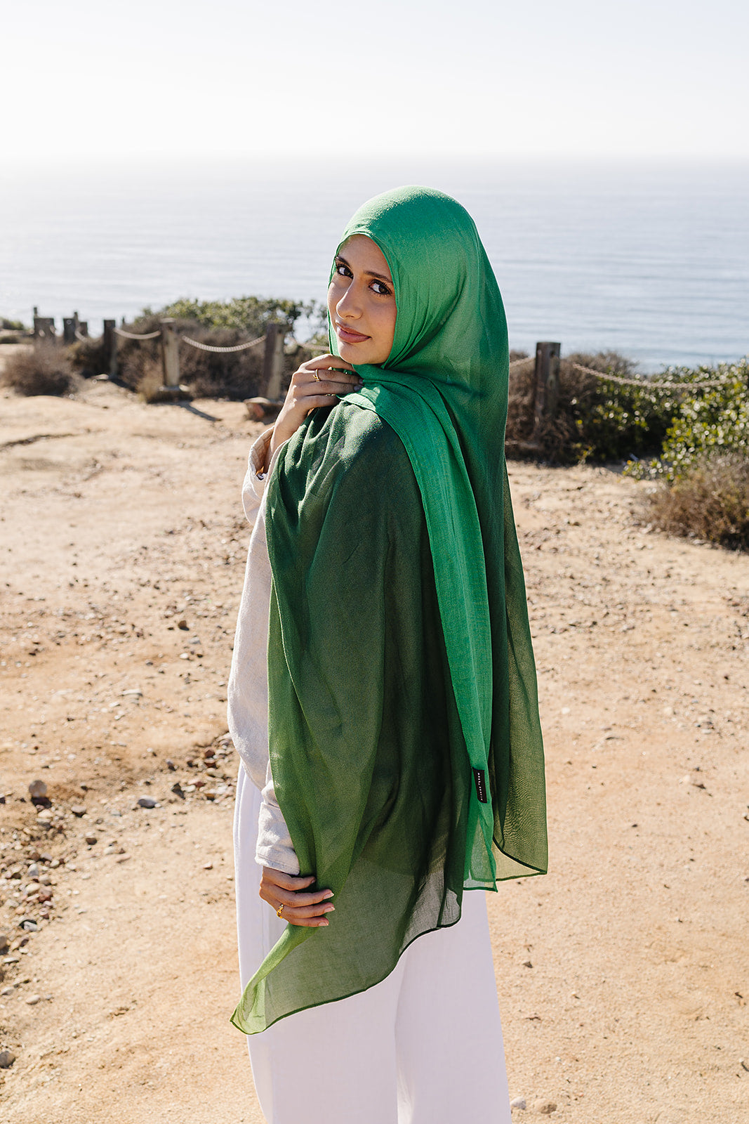 Bamboo Woven Printed Hijab - Green Ombre