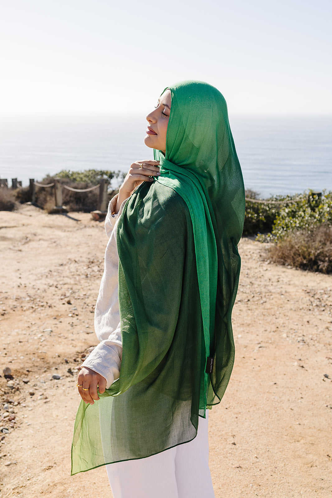 Bamboo Woven Printed Hijab - Green Ombre