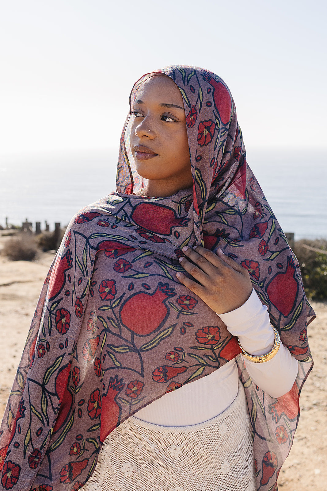 Bamboo Woven Printed Hijab - Pomegranate Molassess