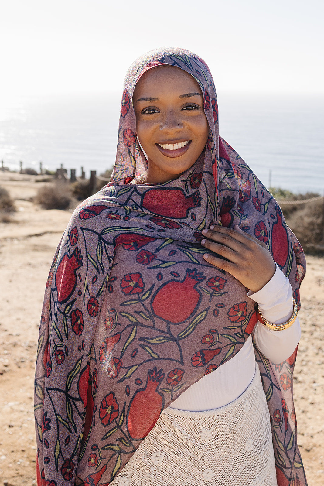 Bamboo Woven Printed Hijab - Pomegranate Molassess