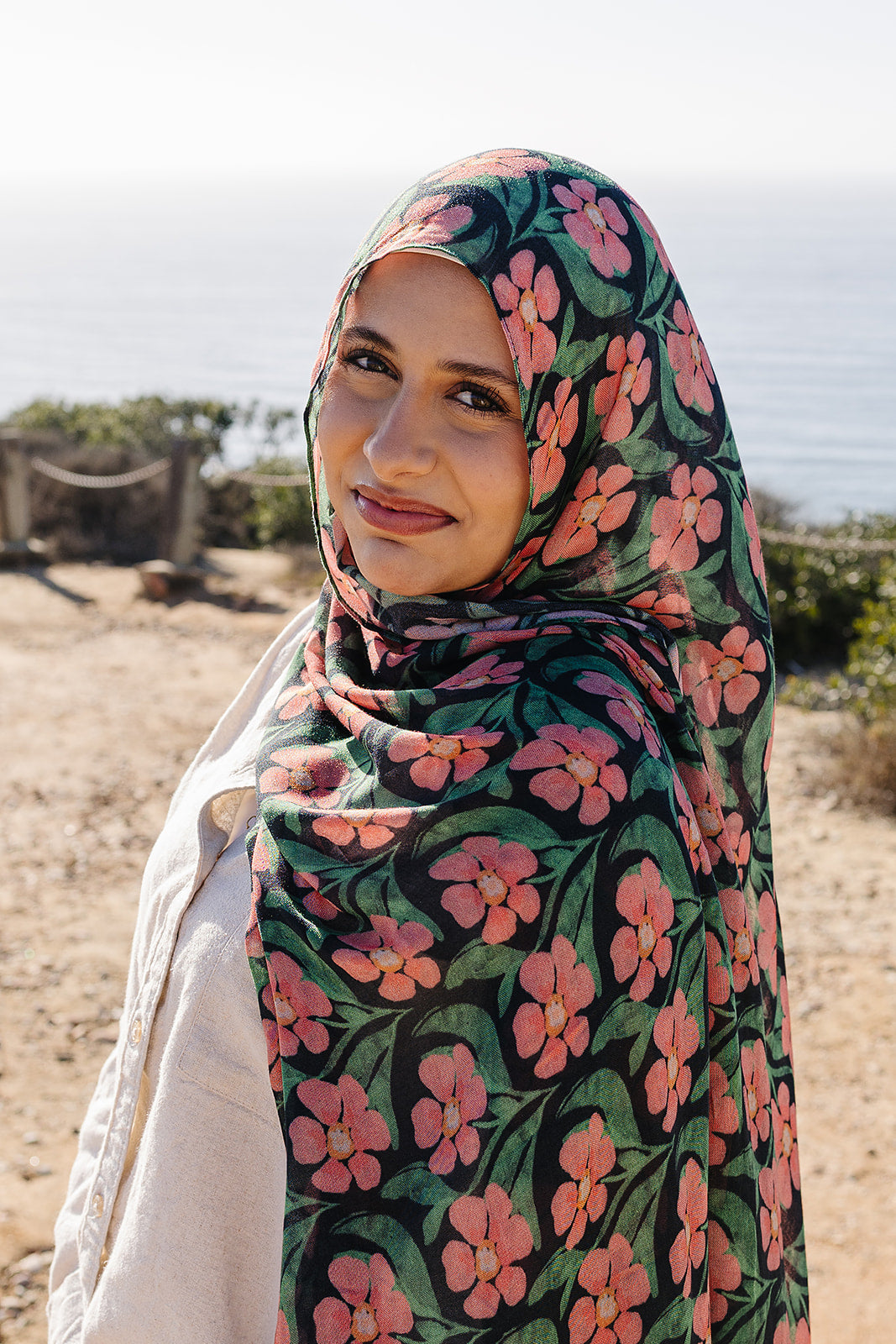 Bamboo Woven Printed Hijab - Floral Drape