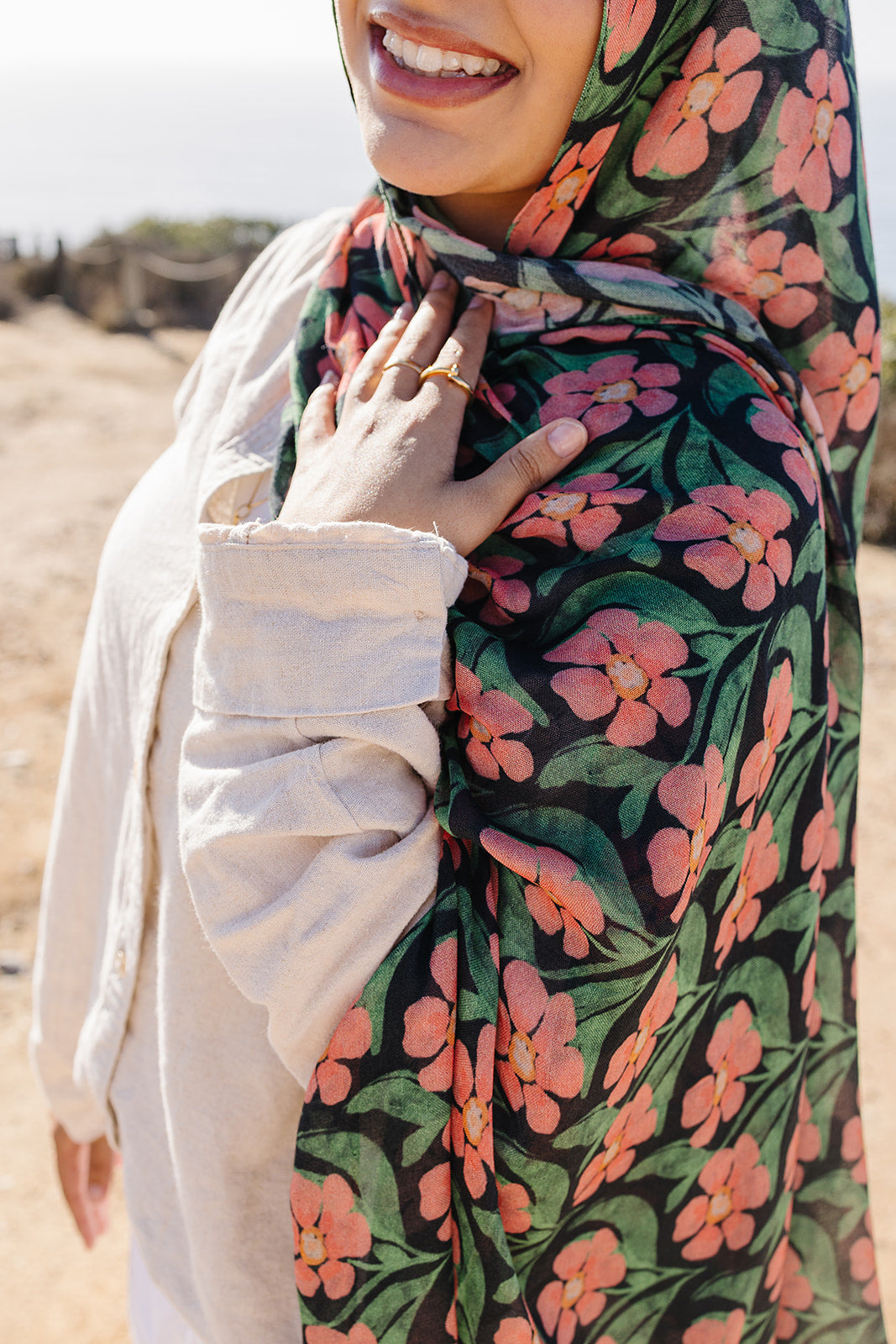 Bamboo Woven Printed Hijab - Floral Drape