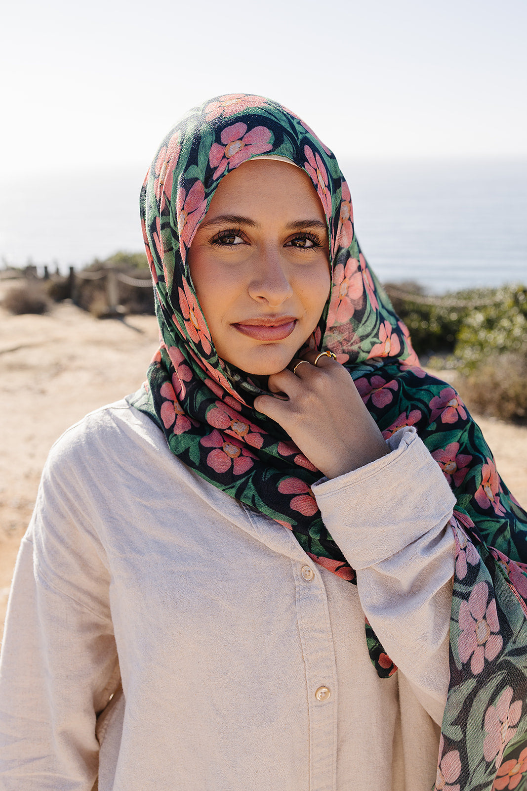Bamboo Woven Printed Hijab - Floral Drape