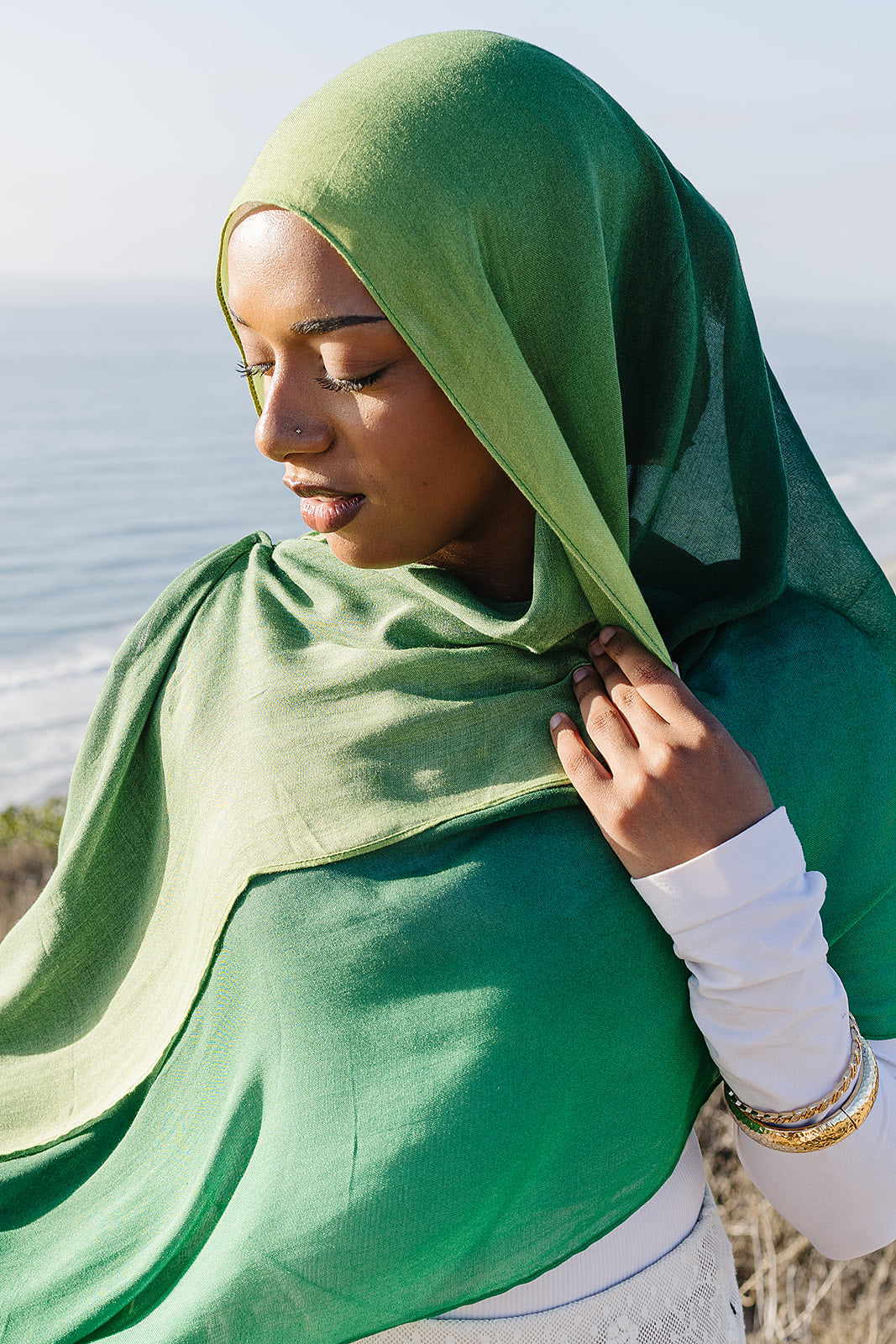 Bamboo Woven Printed Hijab - Green Ombre