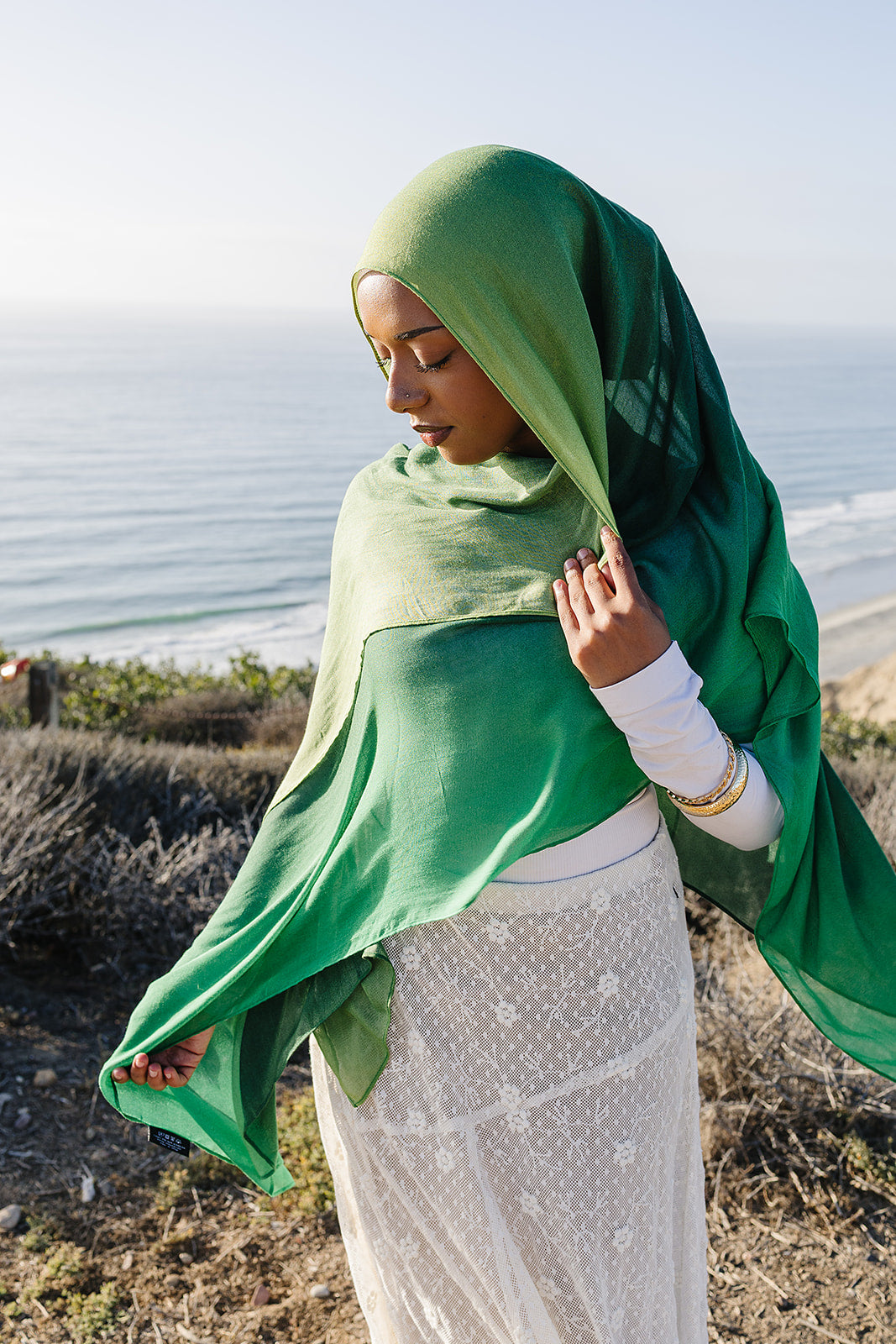 Bamboo Woven Printed Hijab - Green Ombre