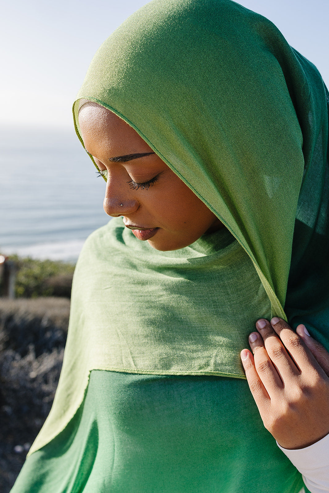 Bamboo Woven Printed Hijab - Green Ombre