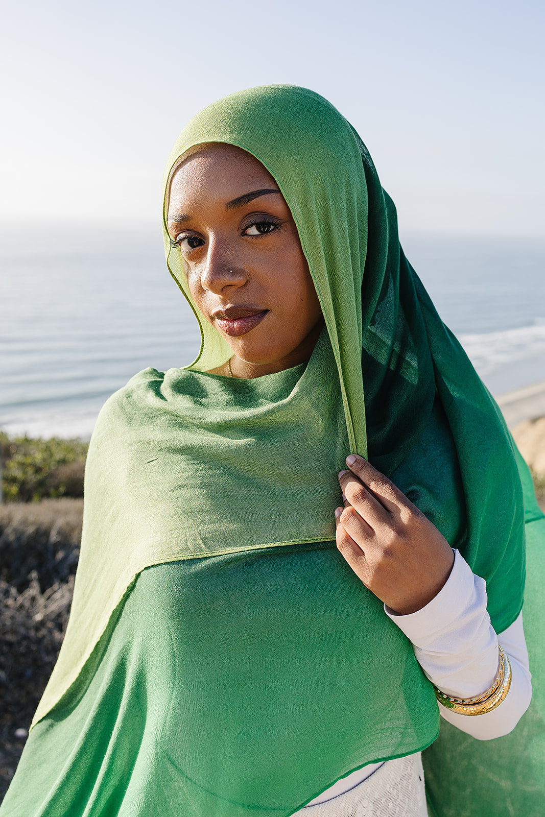 Bamboo Woven Printed Hijab - Green Ombre