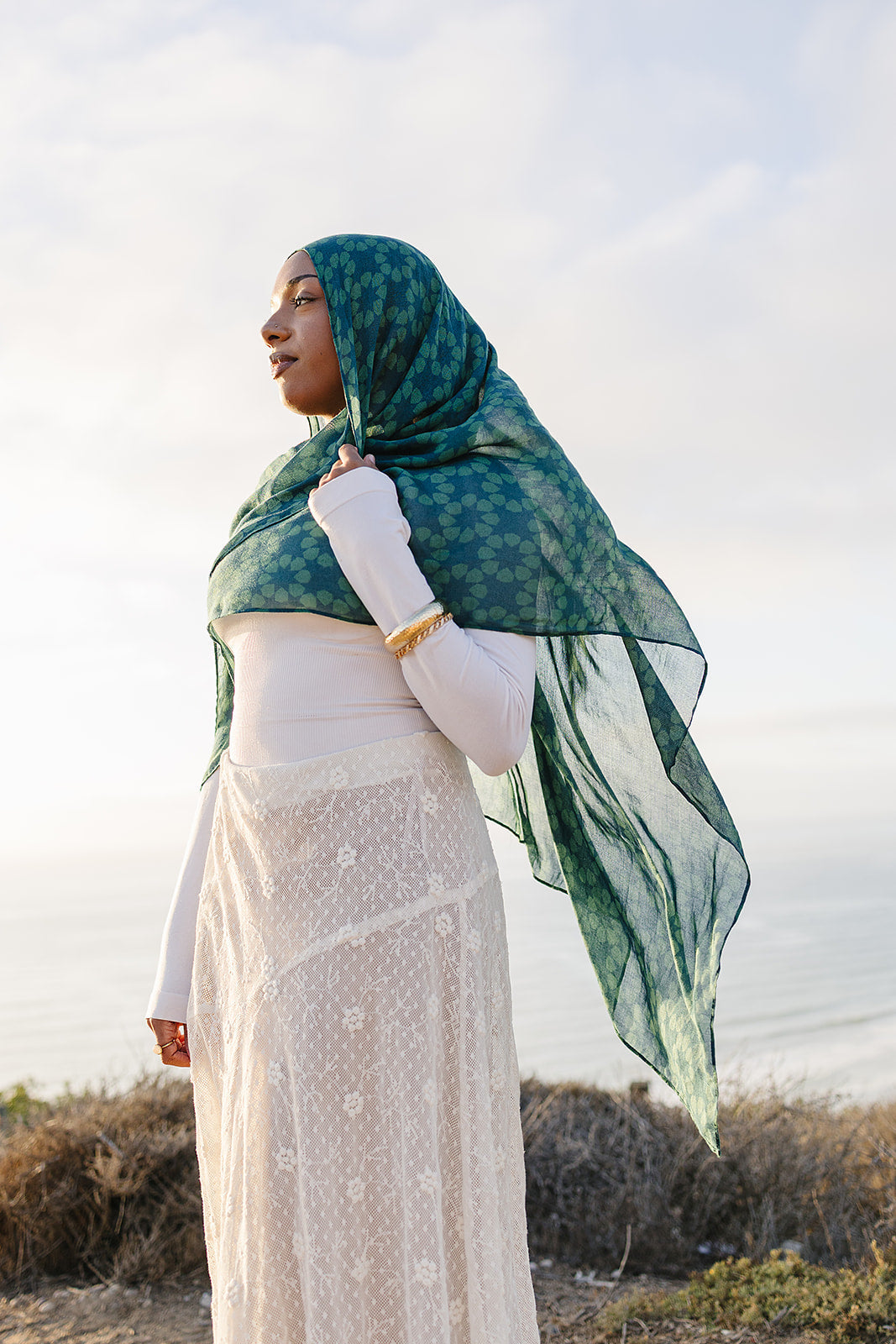 Bamboo Woven Printed Hijab - Alhambra Green