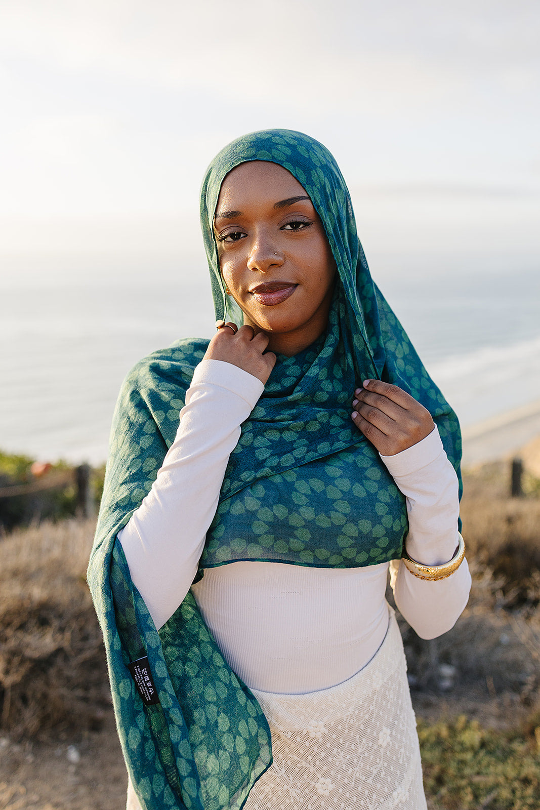 Bamboo Woven Printed Hijab - Alhambra Green
