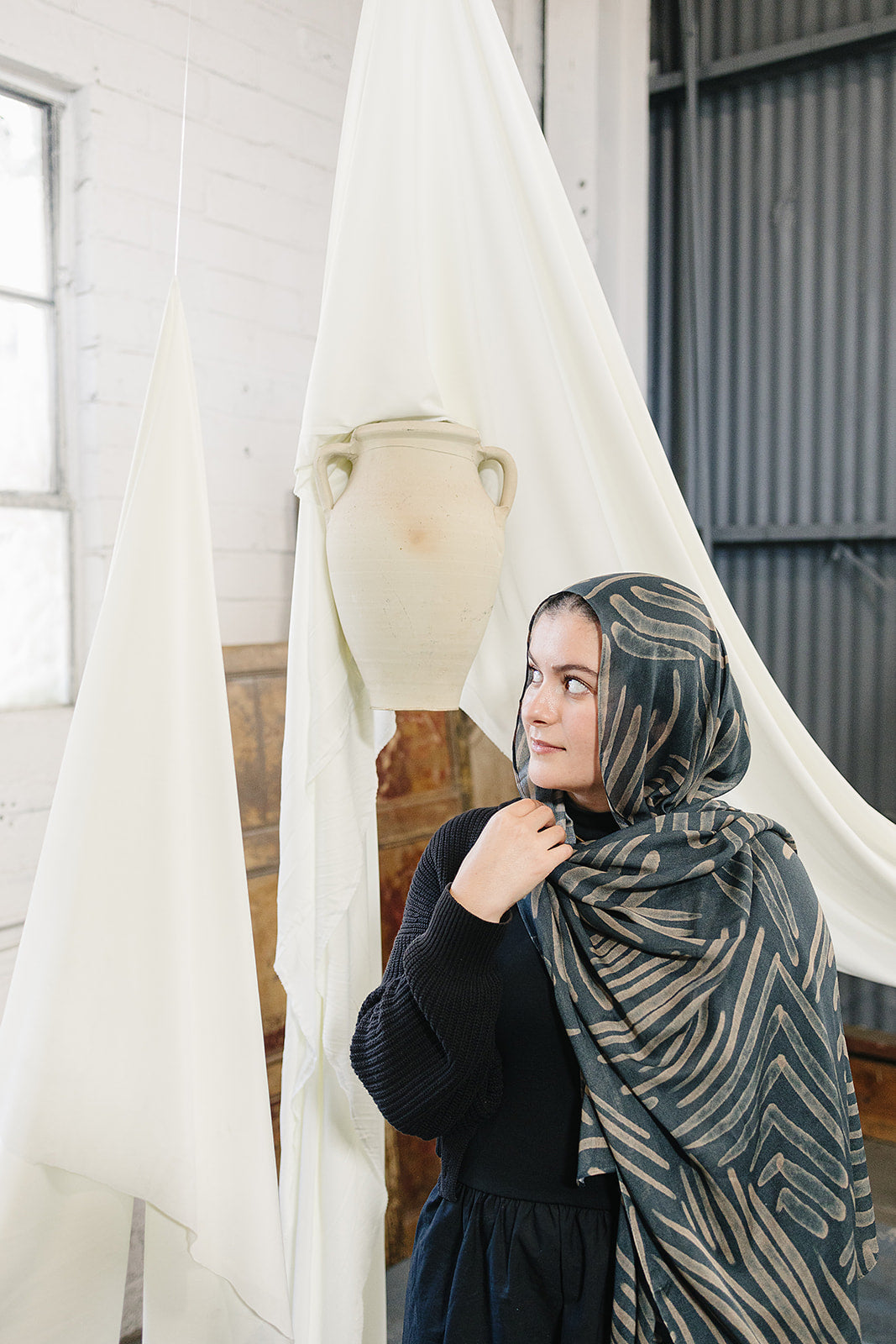 Bamboo Woven Printed Hijab - Abstract Lines