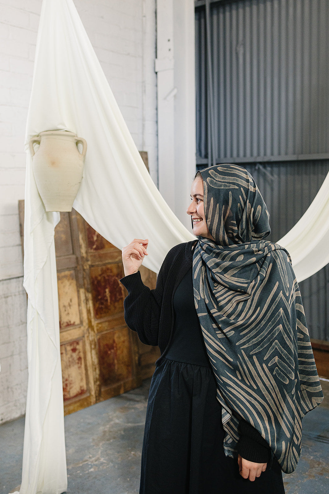 Bamboo Woven Printed Hijab - Abstract Lines