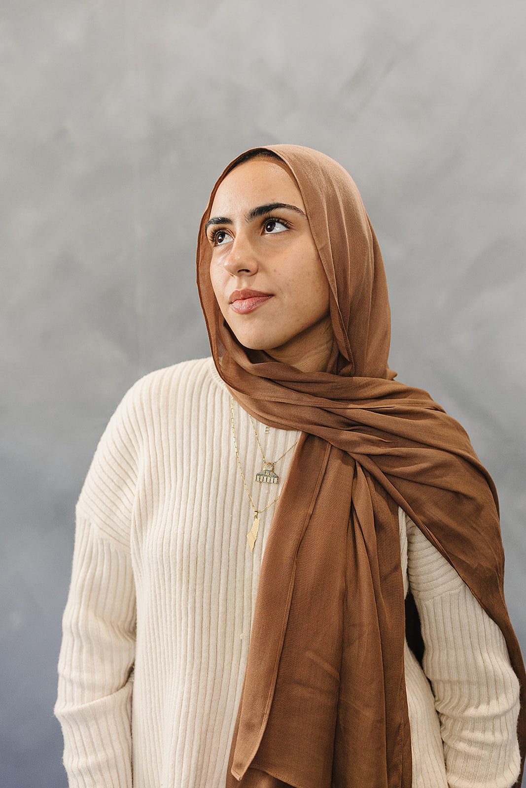 Bamboo Woven Solid Hijab - Dark Brown