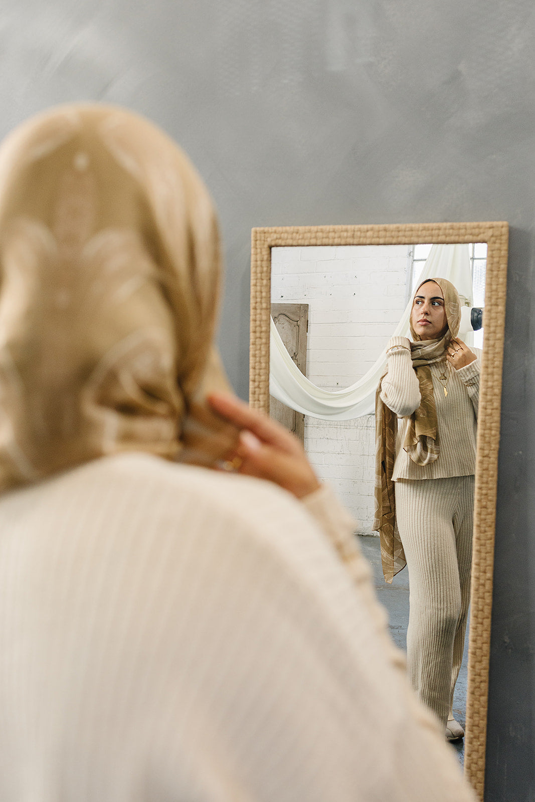 Bamboo Woven Printed Hijab - Pacific Palms Camel