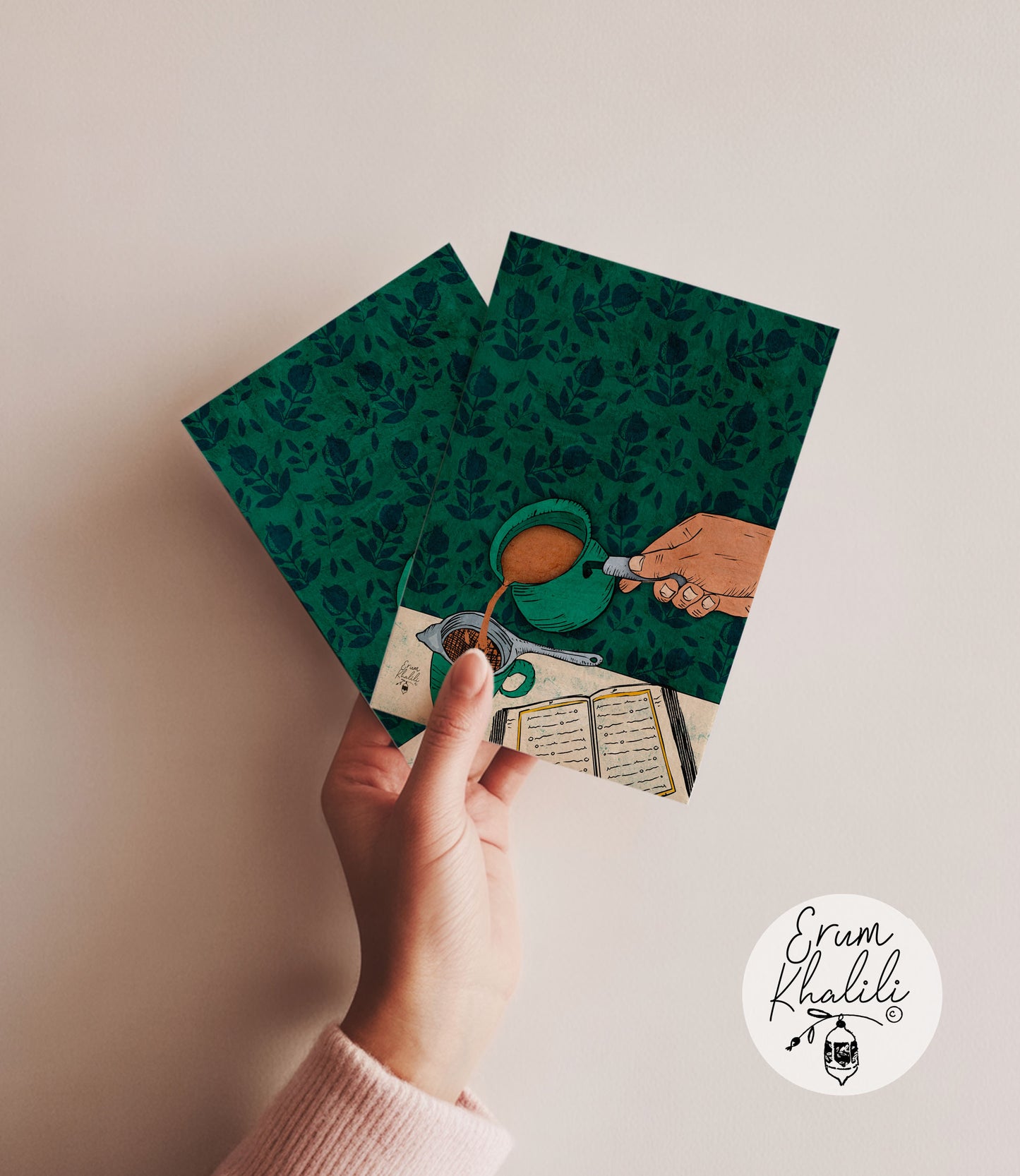 Tea & Quran Card – South Asian Chai Illustration