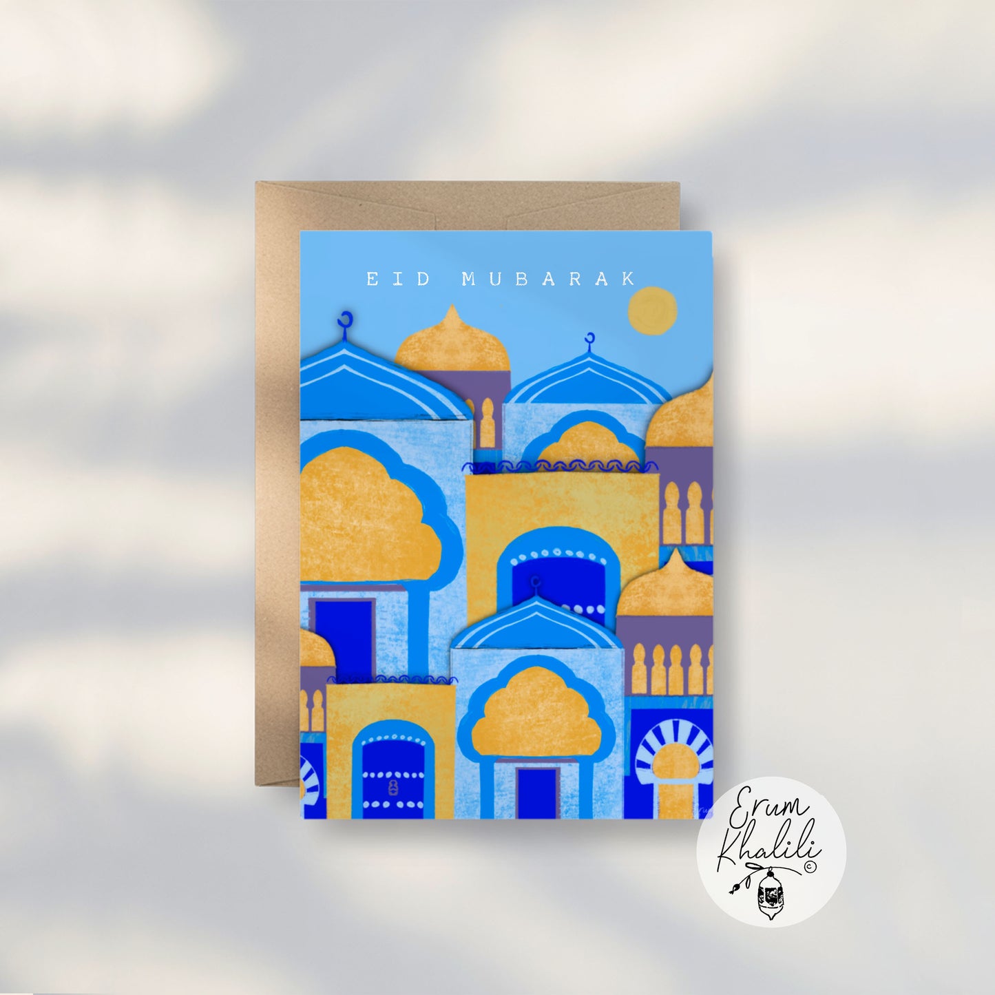 Eid Mubarak Card – Ramadan Islamic Architecture in Blue