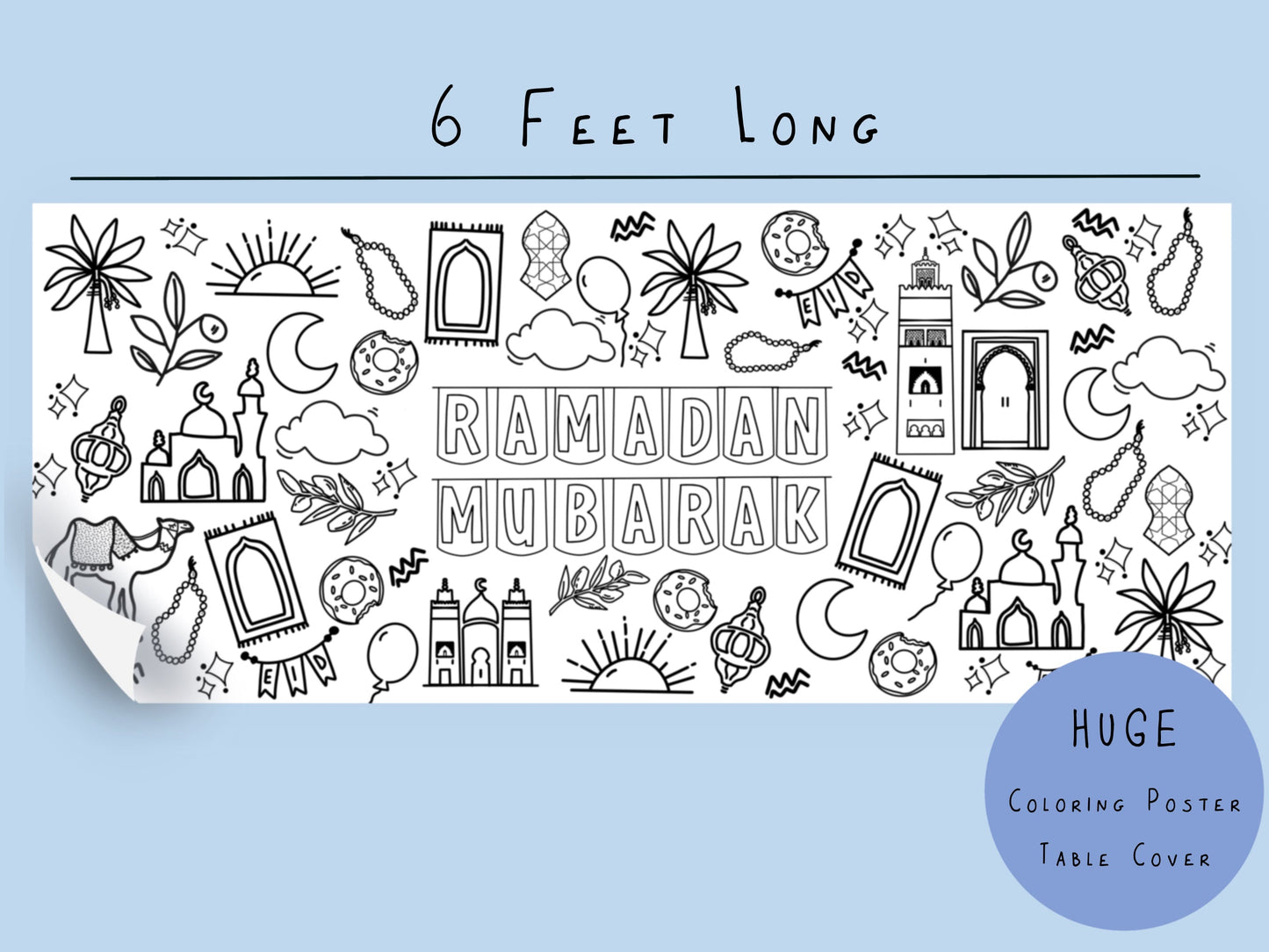 Bundle: Huge Ramadan + Huge Eid Coloring Poster | Coloring Table Cover | Free Shipping