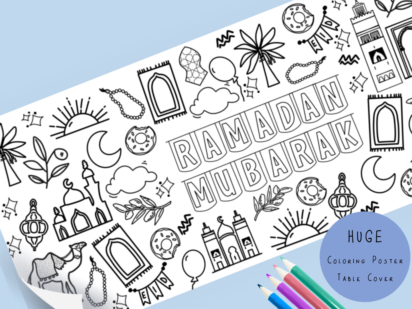 Huge Ramadan  Coloring Poster | Coloring Table Cover | Free Shipping