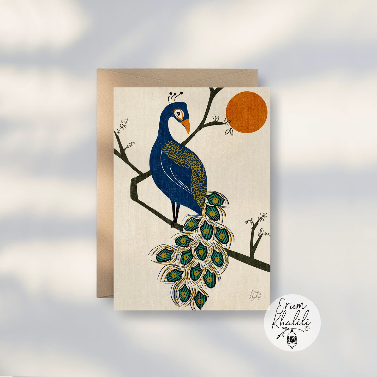 Peacock Card – Bold Folk-Inspired Illustration