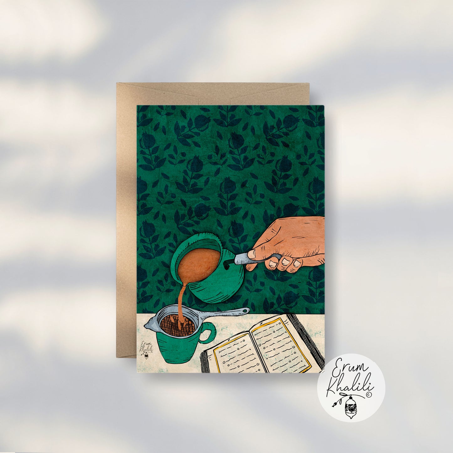 Tea & Quran Card – South Asian Chai Illustration