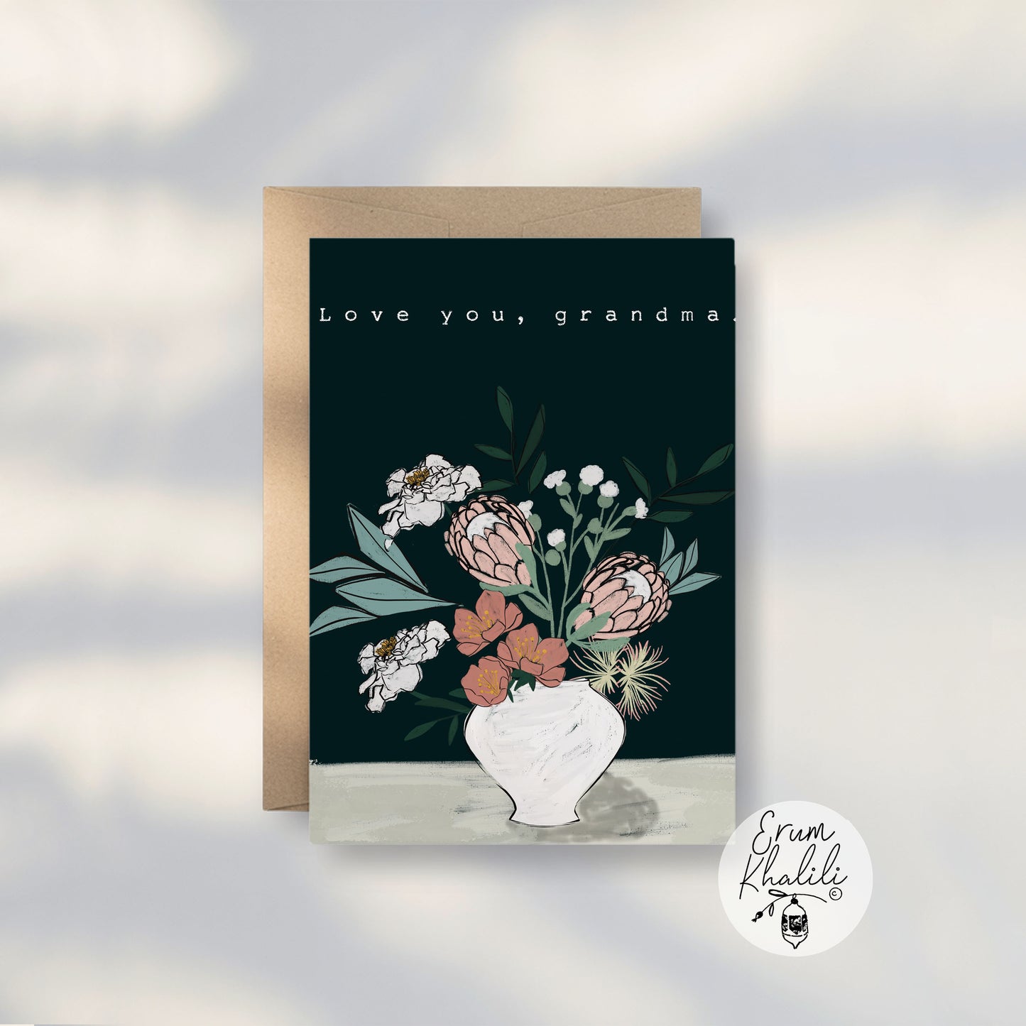 Love You Grandma | Floral Vase Greeting Card | A2 Blank Card