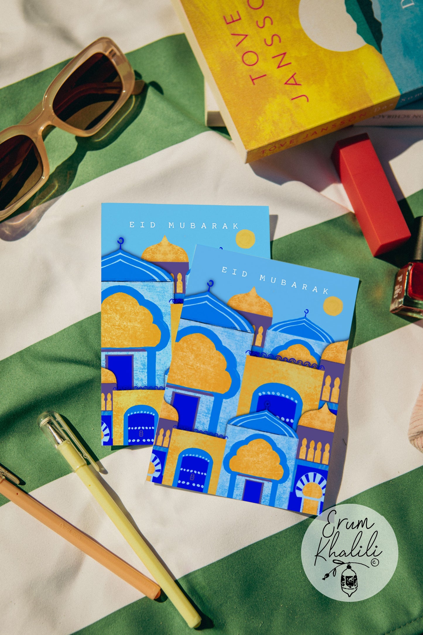 Eid Mubarak Card – Ramadan Islamic Architecture in Blue