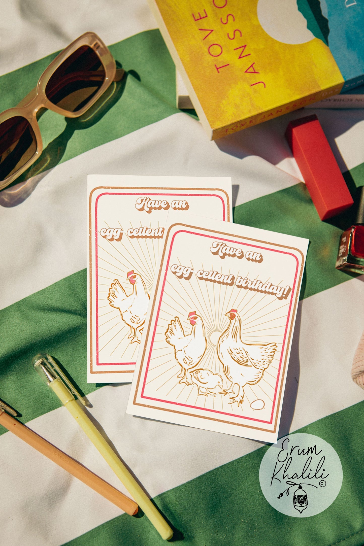 Egg-cellent Birthday Card – Whimsical Chicken Illustration