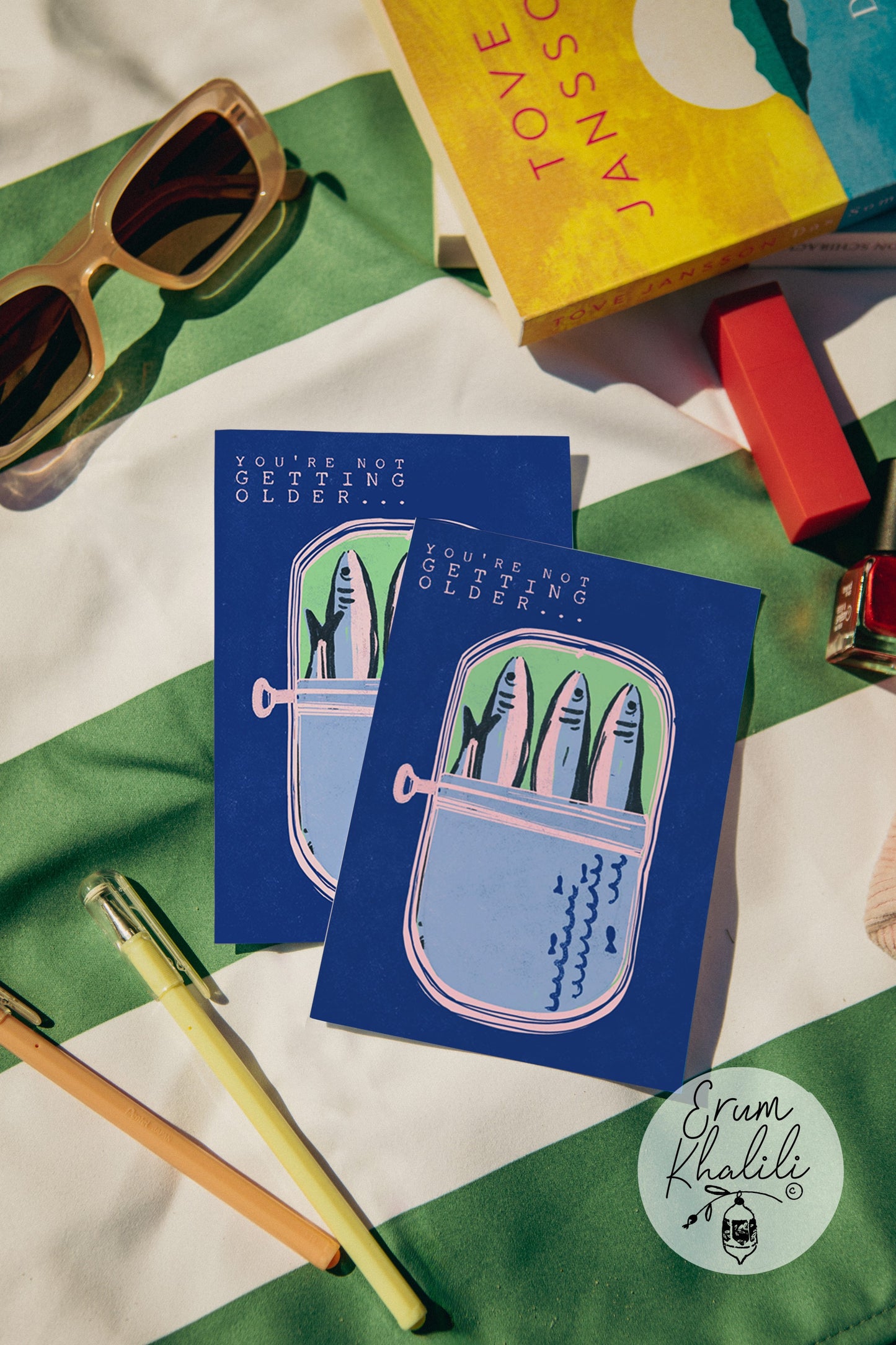 Sardines Funny Birthday Card – Quirky Illustrated Greeting – A2